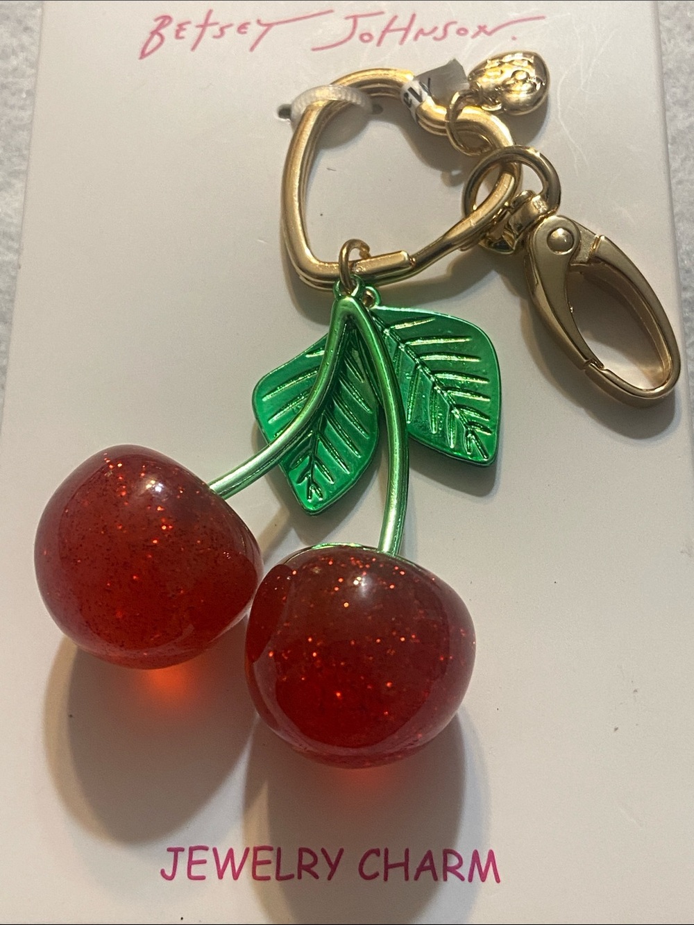 Betsey Johnson Red Cherry Pendant Key Charm with Green Leaves 3-1/2” - Picture 4 of 4